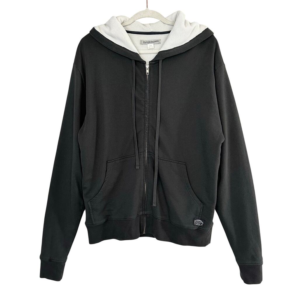 NWOT Outerknown Sweatshirt Full Zip Waffle Knit Lined Washed Black Men's Size M
